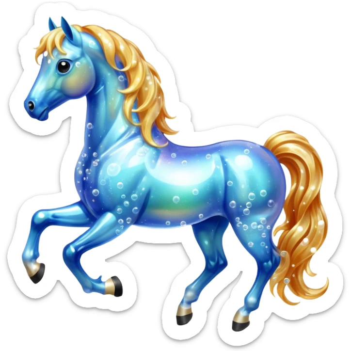 A magical horse made entirely of transparent bubbles and water, with a flowing mane of small bubbles

 sticker