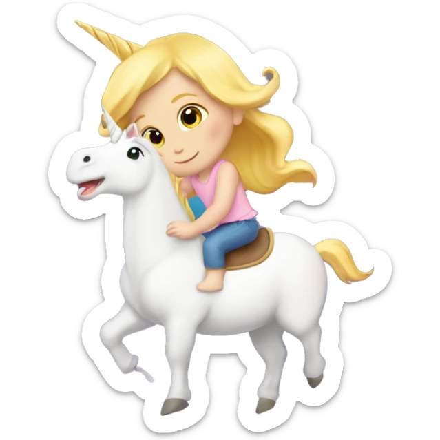 Blonde baby girl riding a unicorn inside of a bucket ￼ sticker