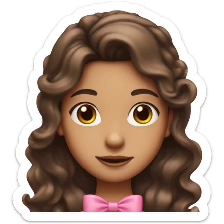 Girl with long wavy brunette hair with a half up half down pink bow hairstyle sticker