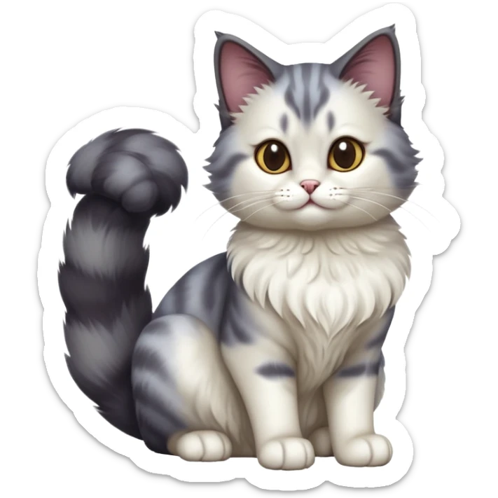 cinematic-[showshoe cat]-realistic-full-body-sitting-emoji,-tail-curled-playfully-around-its-paws,-head-tilted-dramatically,-fluffy-fur,-simplified-yet-realistic-focused-features,-highly-detailed,-glowing-with-an-almost-sarcastic-glow sticker