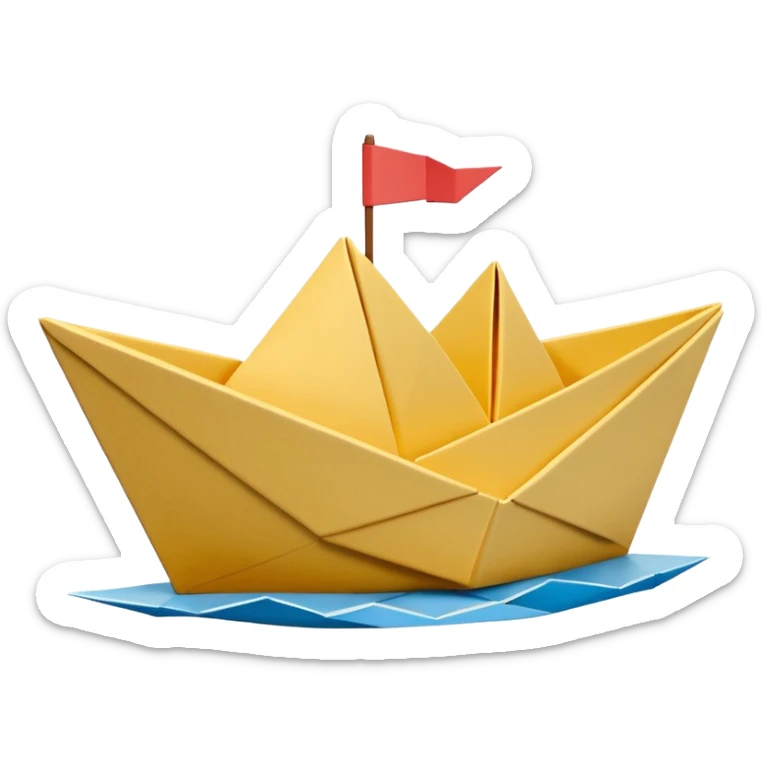3D render of Paper Boat made entirely of folded origami paper, sharp creases, cardboard texture, matte finish, visible paper grain, craft aesthetic, Apple emoji style, isolated on white background --v 6.0 sticker