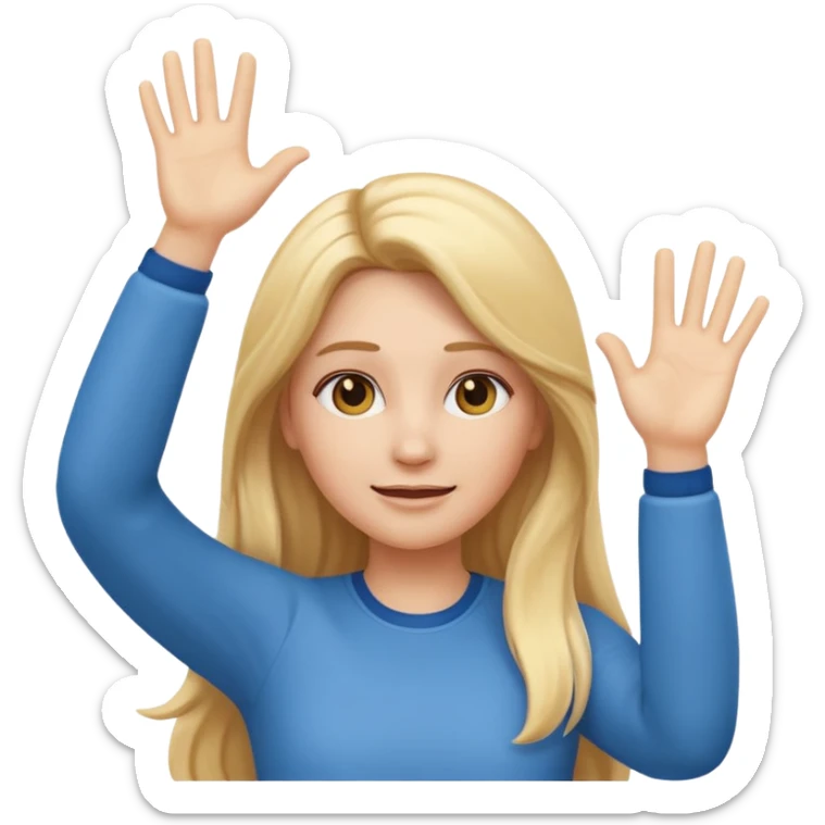 I want a white female animated gif emoji with long blonde hair putting hands up in the air sticker