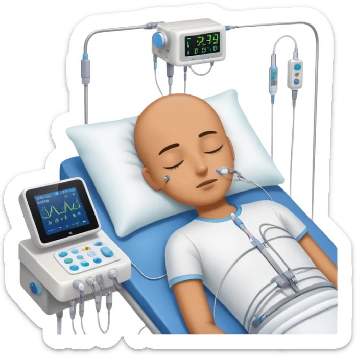 person sleeping with electrodes and monitoring equipment attached for a polysomnography sleep test sticker