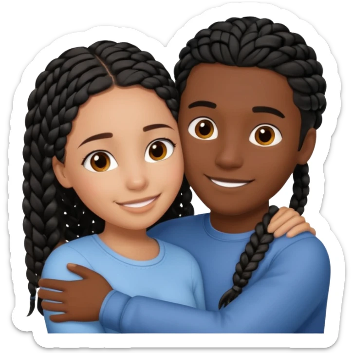 dark, black girl with black braids hugging her white italian boyfriend with straight parted brown hair sticker