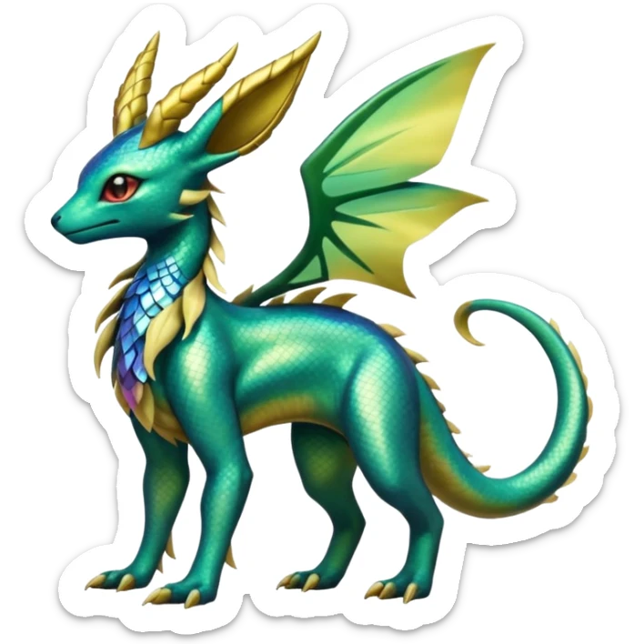 Shiny Iridescent Helioptile-Salandit-Leafeon-Fakémon-hybrid-creature (full body)  sticker