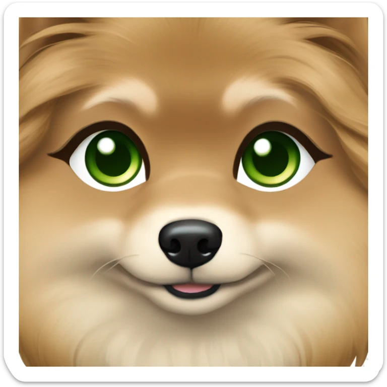 Beautiful girl brown hair light skin green eyes plump lips with Black and tan Pomeranian  sticker