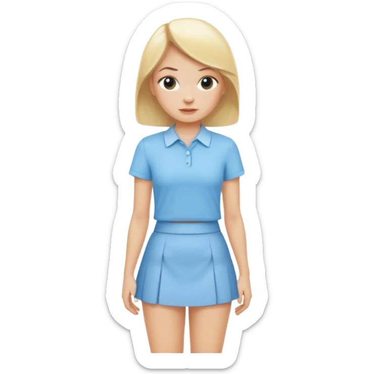 blonde woman in a baby blue mini skirt and matching shirt sticker