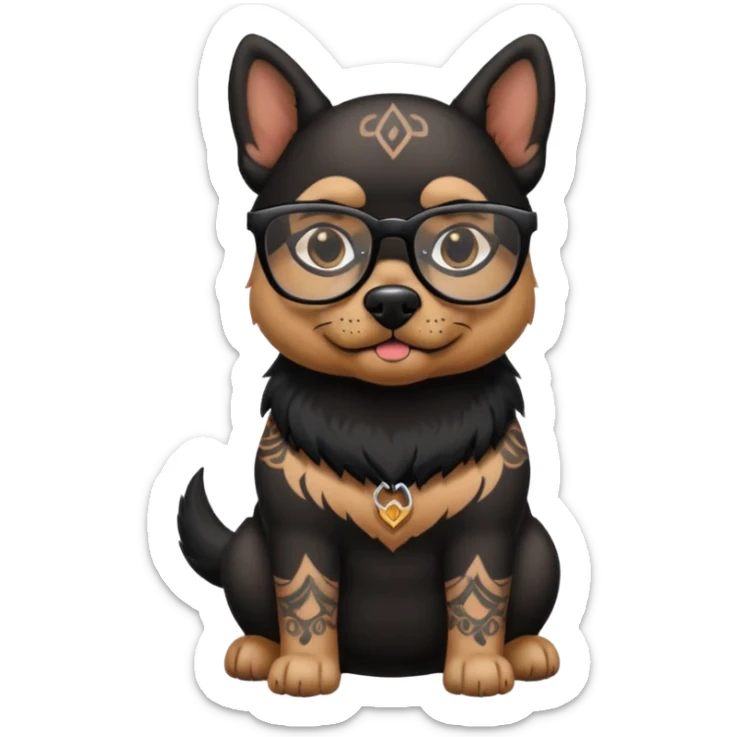 tattooed dog with heavy face tattooes and glassess, black sticker