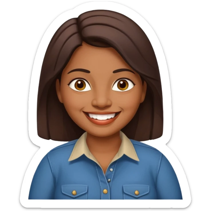 40 yr old chubby Sri Lankan woman, dark skin, straight brown hair, big smile, white teeth, western clothes sticker