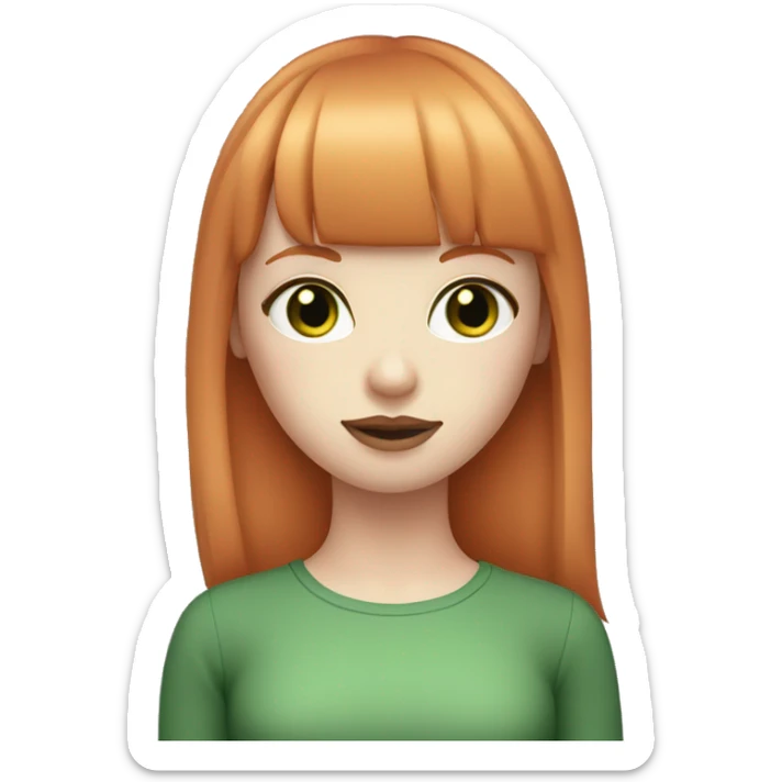 ginger girl, pale face, green eyes, pink lipstick, shoulde lenght straight hair with bangs sticker