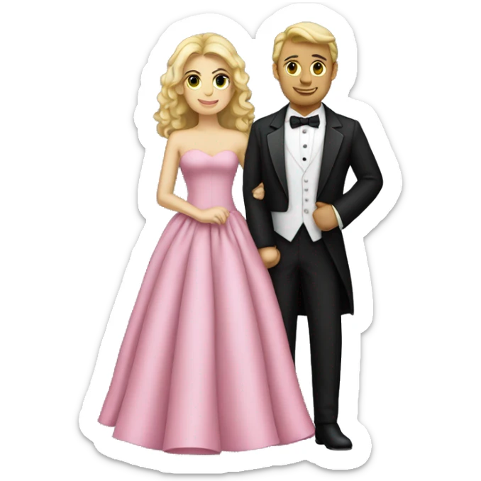 Caucasian couple in tuxedo and pink gown posing together  sticker