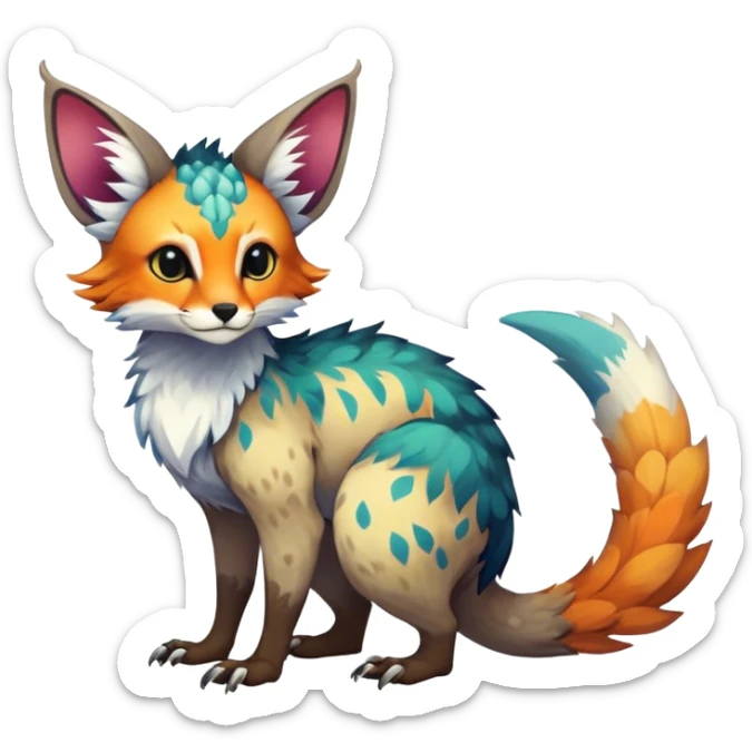 Feral Rare Fantasy colorful Vernid-Trico-species by LiLaiRa, random markings, tufted tail, tufted ears, full body sticker