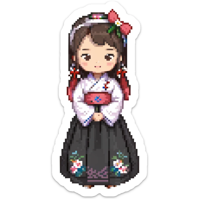 Korean girl in hanbok traditional dress sticker