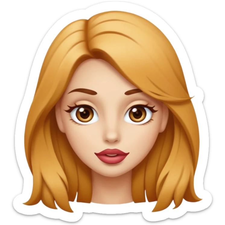 una chica con pose divertida de 18 años con los labios con pintalabios nude y los ojos maquillados, de piel blanca con el pelo liso, largo y rubio, ojos marrones GUAPA sticker