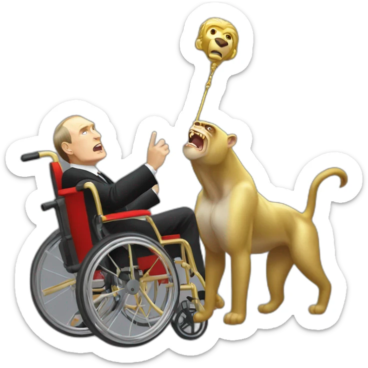 furious angry vladimir putin monke rides gold wheelchair sticker