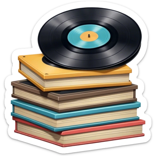Icon for Vinyl Record Collecting: a stack of vintage vinyl records, The icon should convey the nostalgia and passion for collecting vinyl records. Transparent background. sticker
