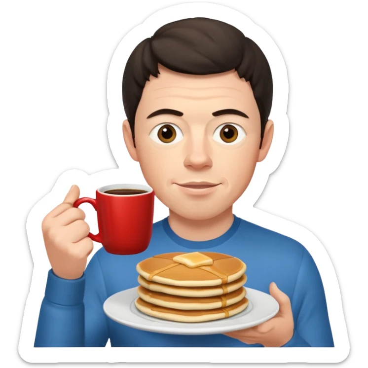 Rory mcilroy eating pancakes and holding a mug of coffee that says Uncle Bills sticker