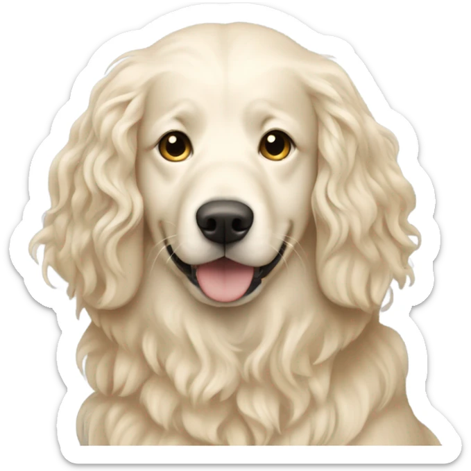  white woman with long dark hair and her English cream golden retriever curly haired dog sticker