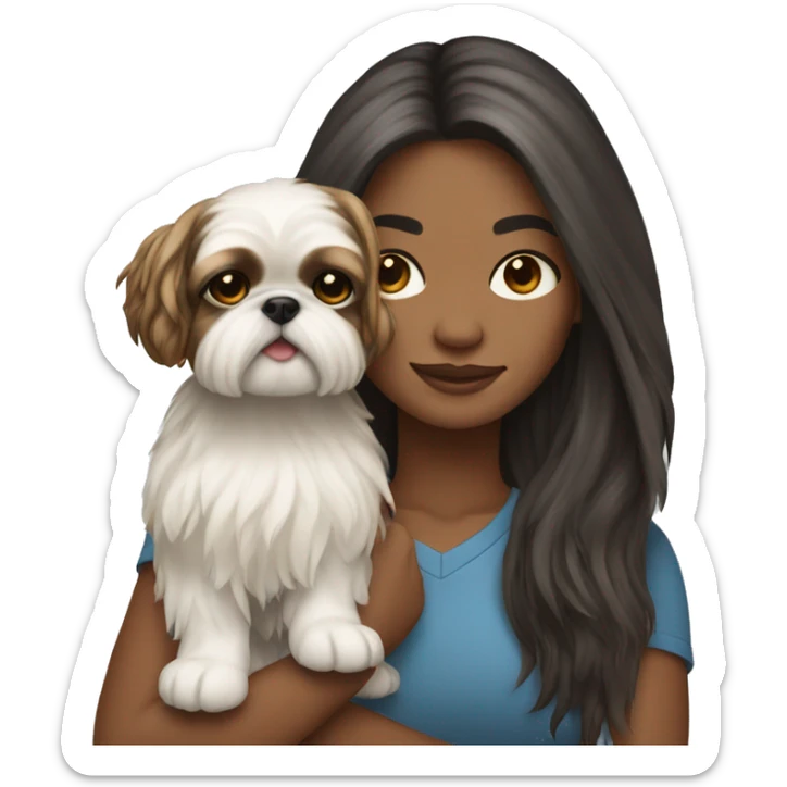 Young woman with a shih tzu in her arms long hair sticker