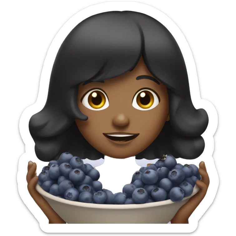 brown girl with black hair with bangs eating blueberries in bowl sticker