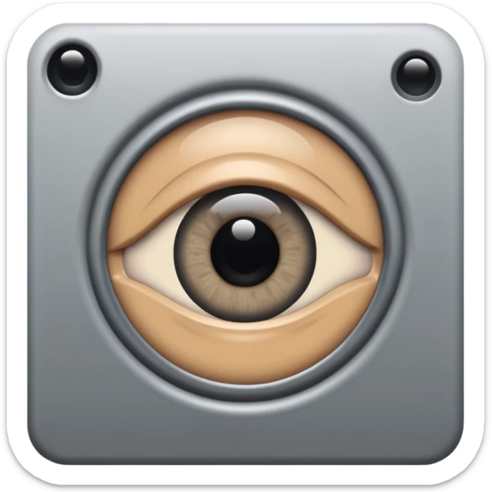 Minimalist emoji-style sticker of a peephole with a realistic eye looking out from inside. Black and gray tones, flat icon, centered eye.
 sticker