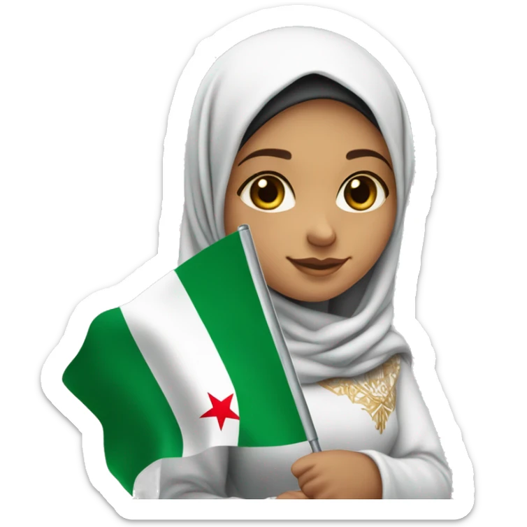 Algerian girl with An Algerian flag hijab🇩🇿 holding in hand the Palestinian flag 🇵🇸 sticker