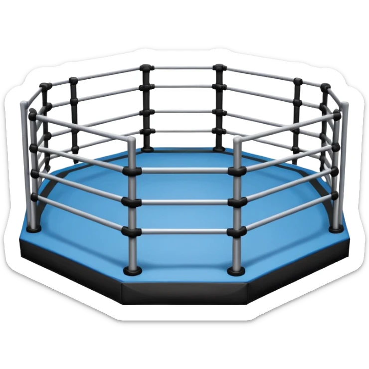 MMA cage arena object icon, octagon fighting cage with metal fence walls, padded corner posts, professional combat arena, 3D cartoon style, mobile game icon style, centered, clean background, no people, no text, no watermark
 sticker