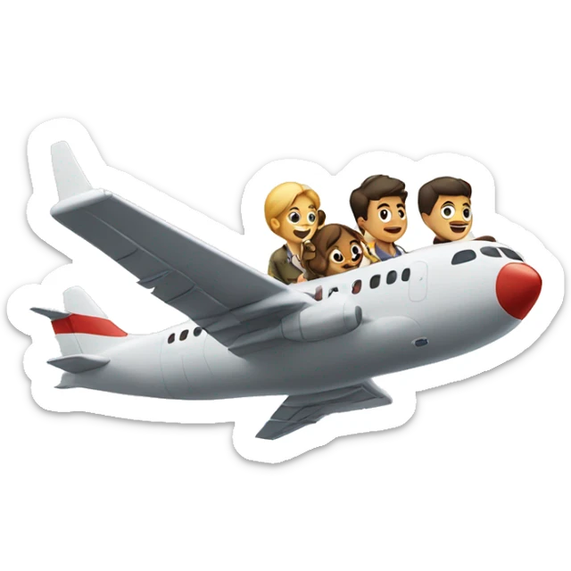 A plane flying with dog on the top of it and five people sticker