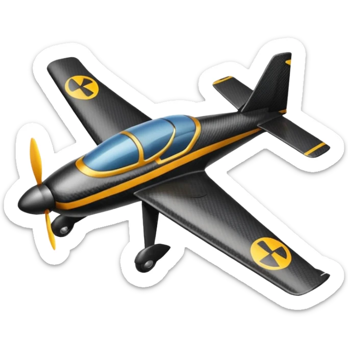 Emoji of a black rc plane. The design is a long thin carbon fiber spar in the longitudinal axe. At the head of the plane, a black carbon fiber long prism where the wings start from. The wings are completely rectangular. The tail is V-shaped sticker