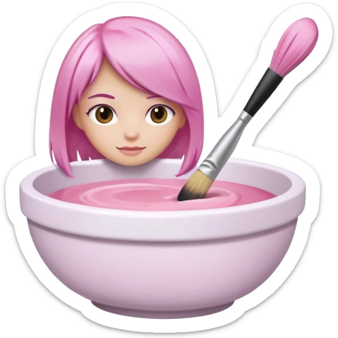 bowl of pastel hair dye with a brush nearby, iOS Apple emoji style sticker