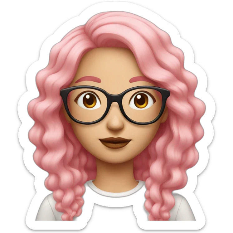 woman peach skin long pink hair square glasses sticker