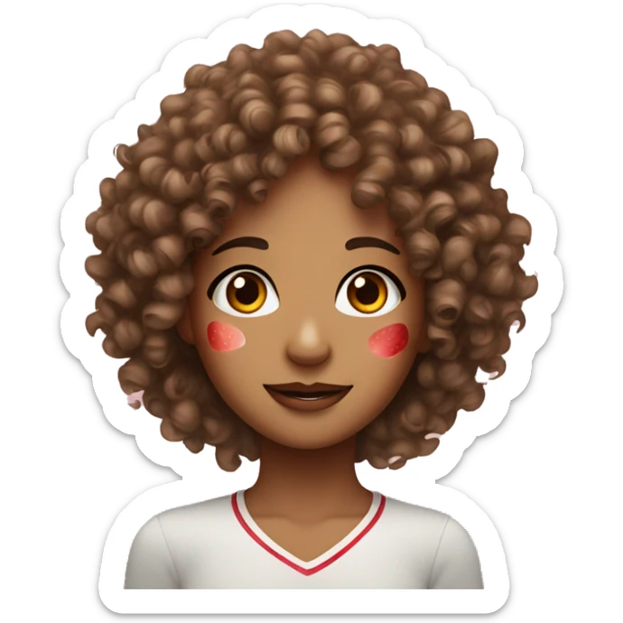 Curly haired with bright brown eye and a strawberry freckle on her right cheek sticker