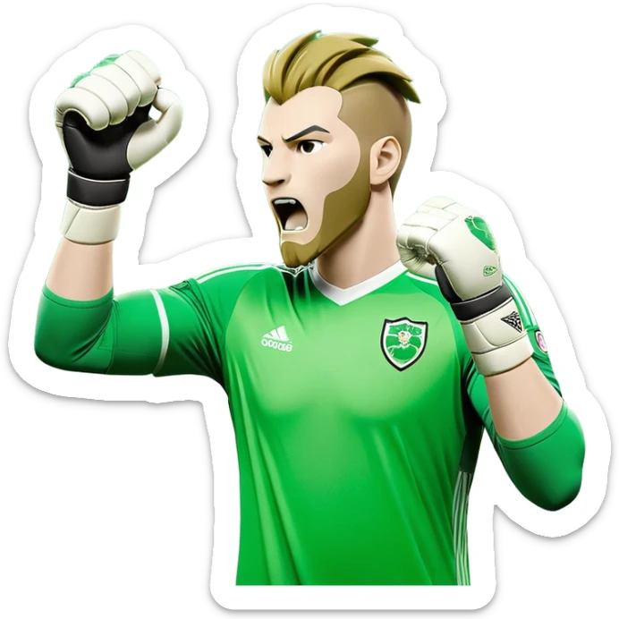 Create a set of unique emojis in the style of the football eSports club VFC GREEN LIONS. Key elements: a lion (the club's symbol), green and white color scheme, football theme (ball, goal, goalkeeper gloves, goal celebration, tactical board), elements of team spirit (fist, heart, shield). Style – modern, slightly aggressive, with a focus on strength, unity, and victory. The emojis should be simple, easily recognizable, and suitable for use on social media and streams." sticker