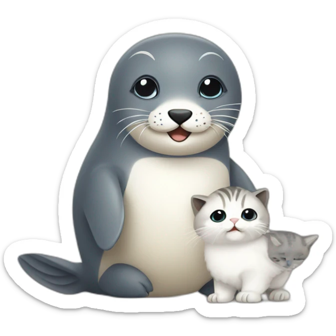 Flat design of a baby seal playing with a baby owl and a baby cat sticker