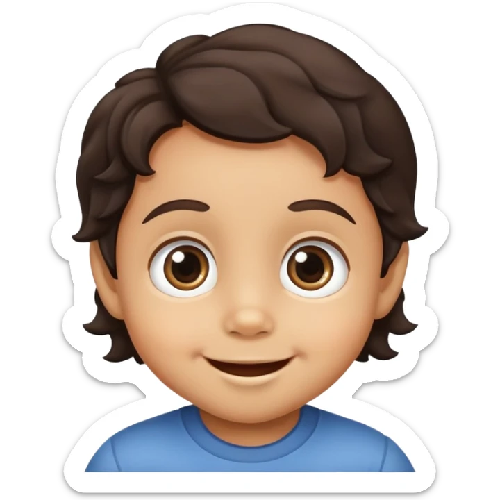 smiling toddler face with big eyes, medium skin tone, and dark wavy hair sticker