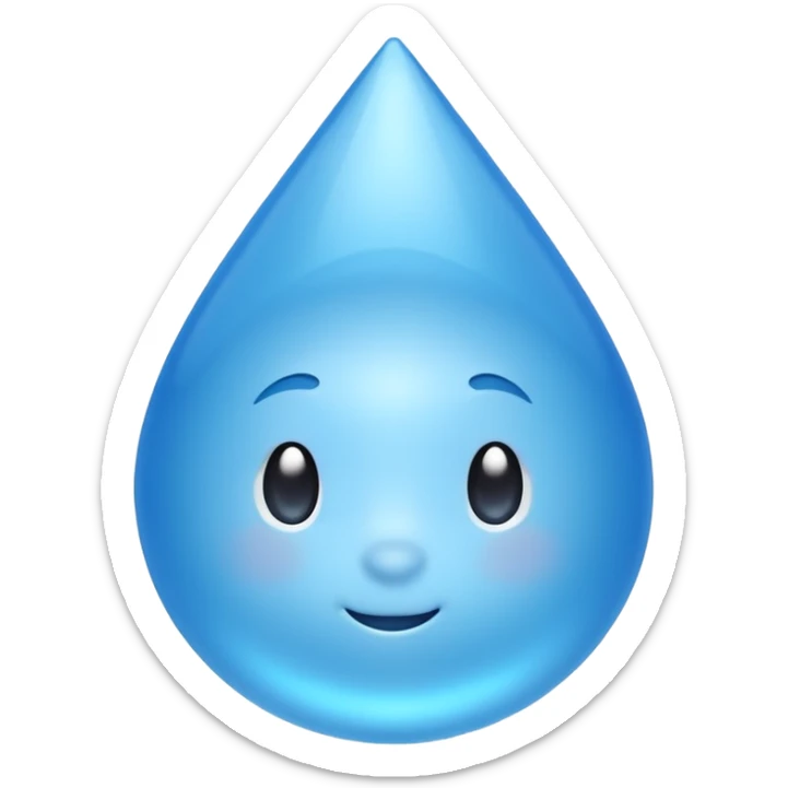 A single water droplet emoji, glossy and smooth, cartoonish, vibrant blue color, high detail, simple and cute design, without facial features, isolated on white background, centered compositio

 sticker