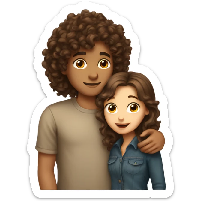 a boy with brown hair kissing a girl with long brown curly hair  sticker