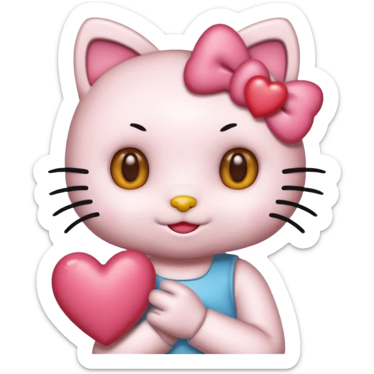 Połącz mi zwykłe hello kitty na białym tle, ale żeby ono wyglądało jak ta emotka: 🥰 sticker