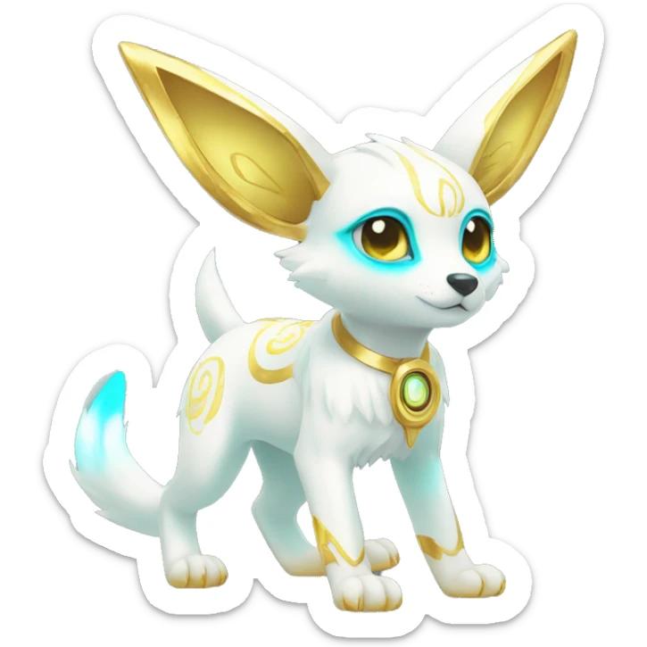 Shiny White Angelic Electric Albino Umbreon. cyan eyes and cyan markings. Golden Anubis-rings. full body sticker