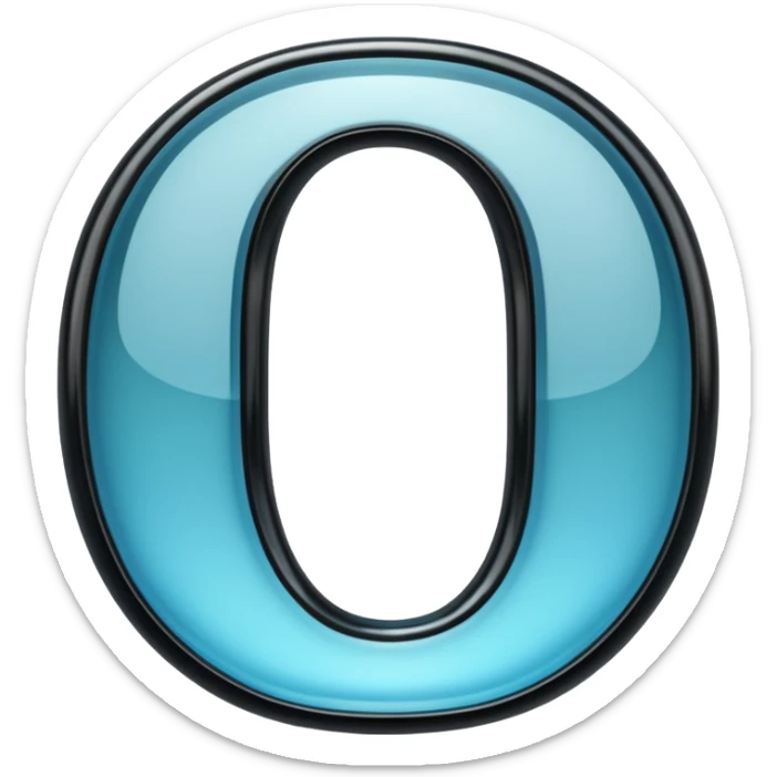 Photo of a 3d made of glass letter "О", black solid background, symmetrical sticker