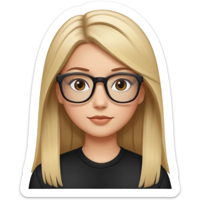 Chica blanca con cabello liso largo balayage (rubio con cafe), ojos cafe obcuro con lentes cuadrados sticker