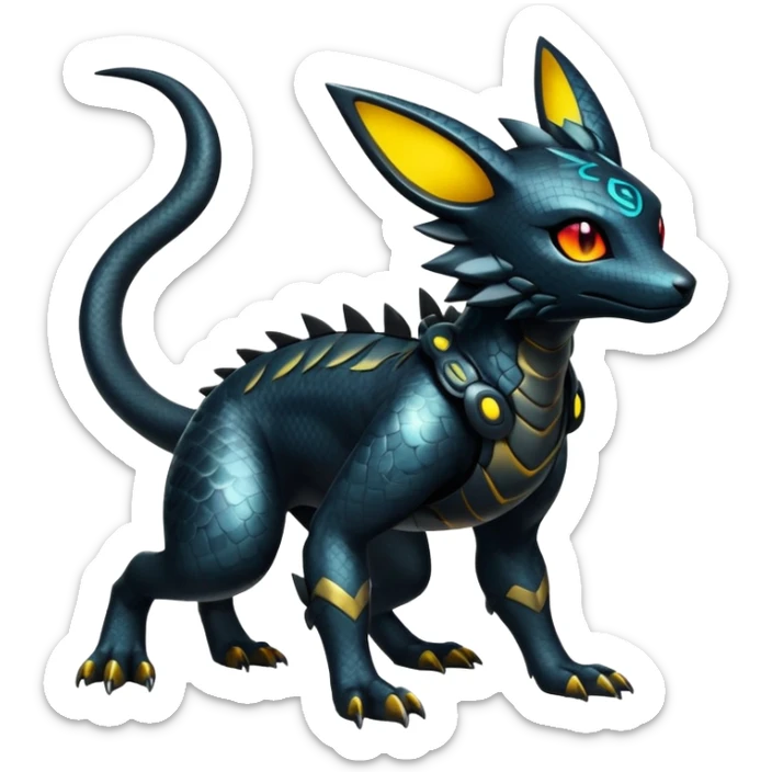 Modern Futuristic Scaly Cyber-Salandit-Umbreon-Litten-Hybrid (Full body) sticker
