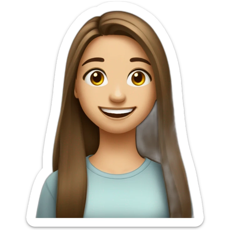 Spaniard Teenager girl long Brown straight hair funny face smiling taking selfie sticker