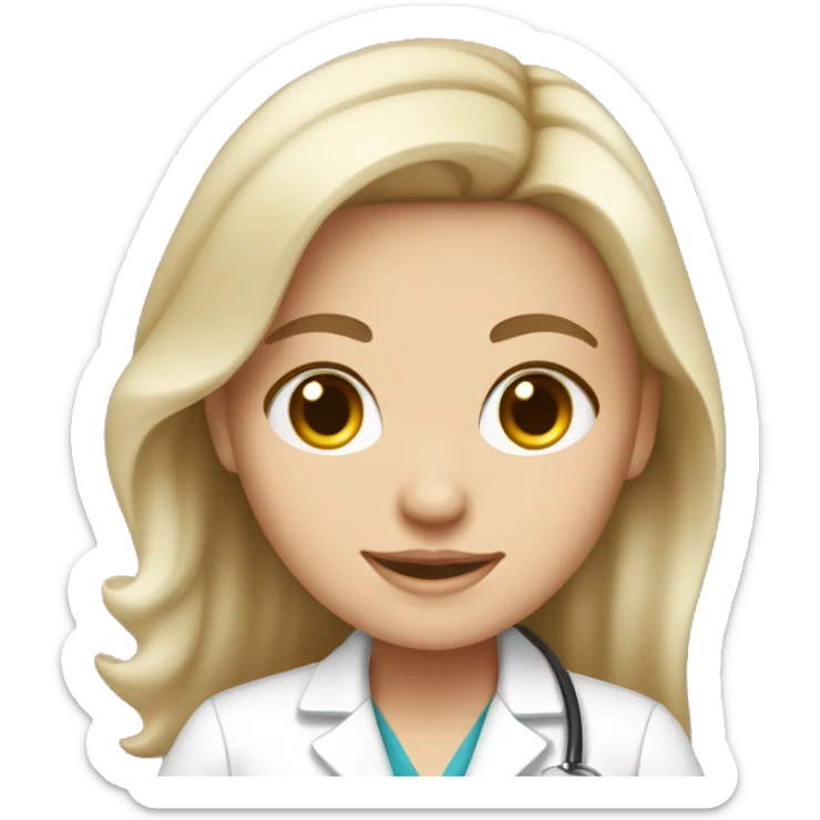 white girl white bronde hair wearing a lab coat sticker