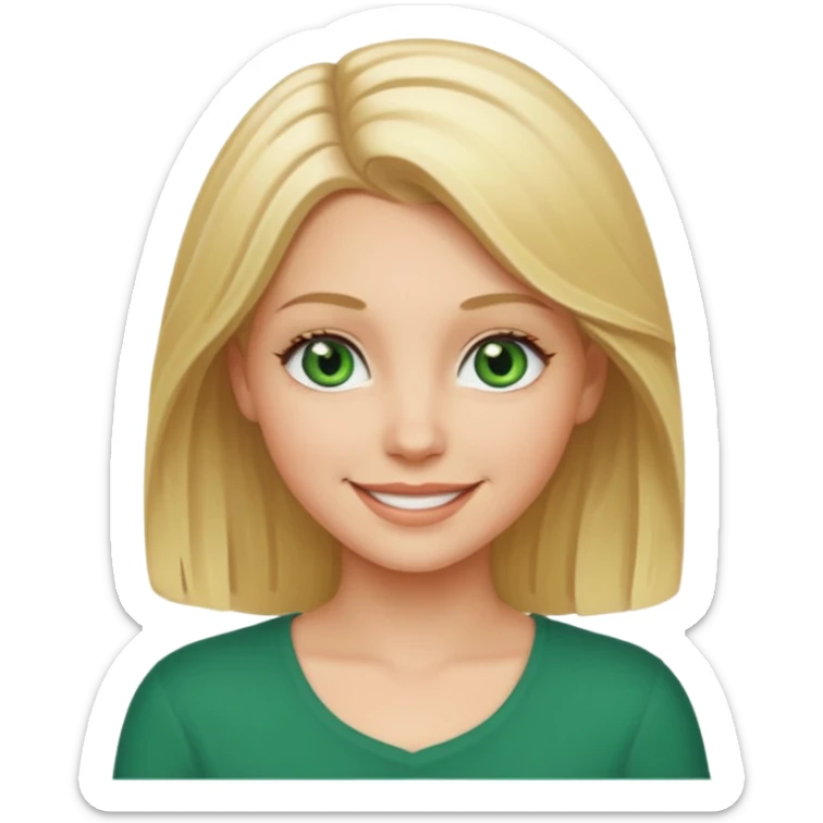 White girl with blonde shoulder length hair and green eyes sticker