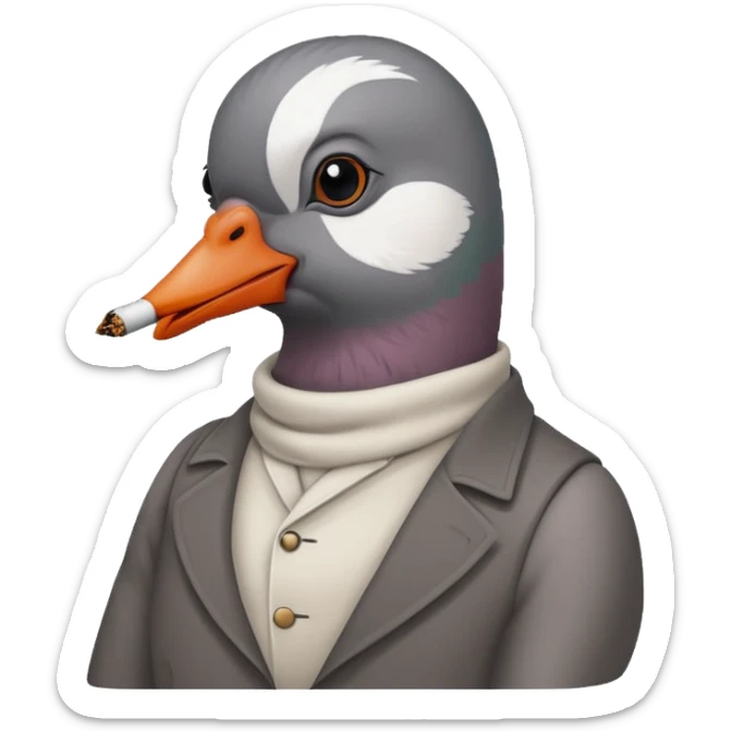 Pleasr make a cool pigeon snoking a cigarette in the style of pepe sticker