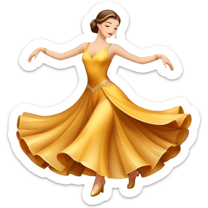 Icon for Ballroom Dance: elegant dance shoes, a flowing ballroom dress, and a dance floor with soft lighting. The icon should capture the grace, elegance, and style of ballroom dancing. Transparent background. sticker