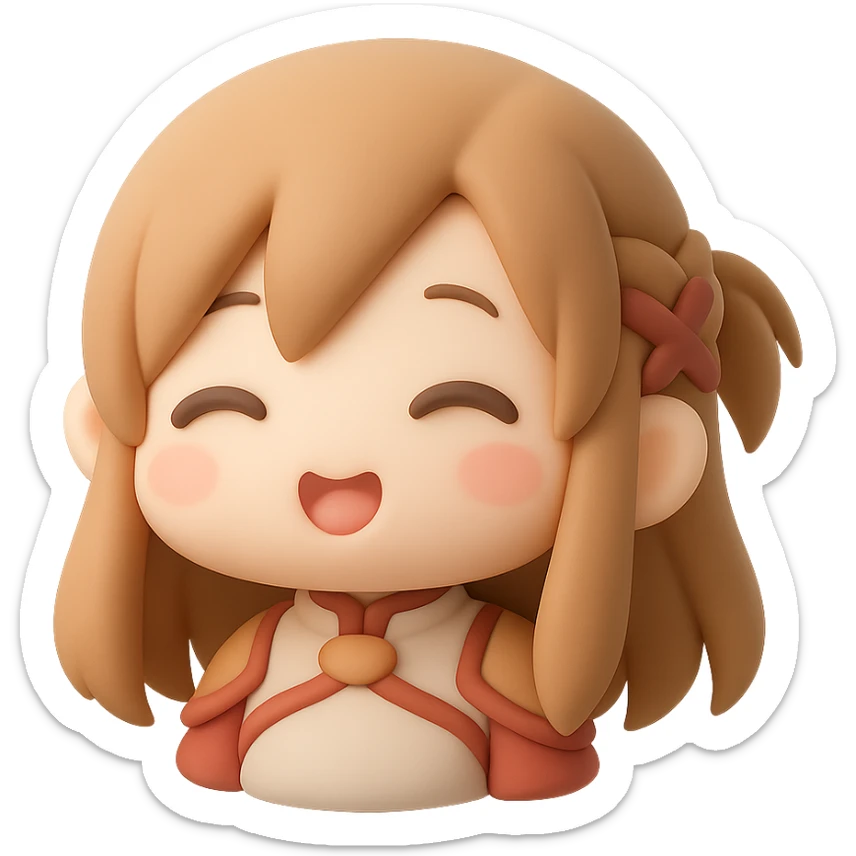 Sticker of Asuna from Sword Art Online in mochi style with a cute expression, inspired by the reference image. sticker