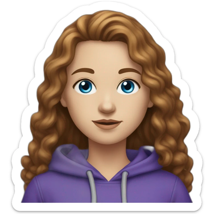 Full length white girl in a purple hoodie, with blue eyes,with long curly brown hair, with high aristocratic cheekbones sticker