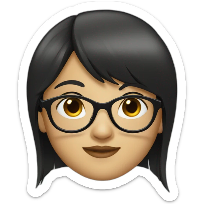 girl,wearing glasses,bangs，black hair,straight hair sticker